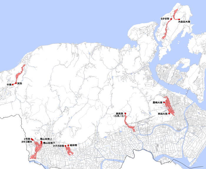 ため池位置図（平成２８年度ハザードマップ作成対象ため池）