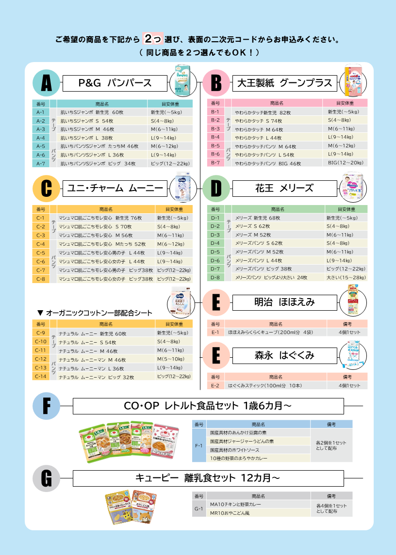 配布可能な商品 配布可能な商品