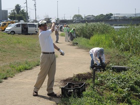 新池川をきれいにする会　ＥＭだんご投入